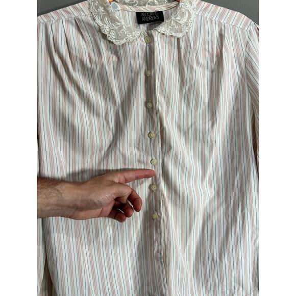 Alcott & Andrews VTG Cotton Button Blouse Pink Cream Sz 8 Coquette Cottage Lace - Picture 11 of 16